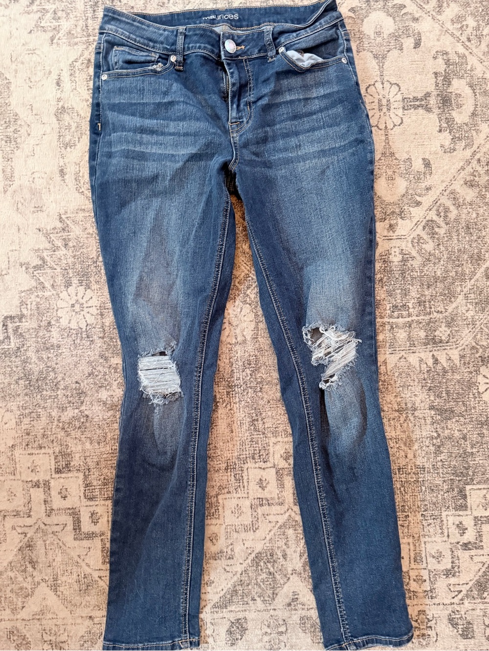 Maurices Distressed Dark Blue Skinny Jeans